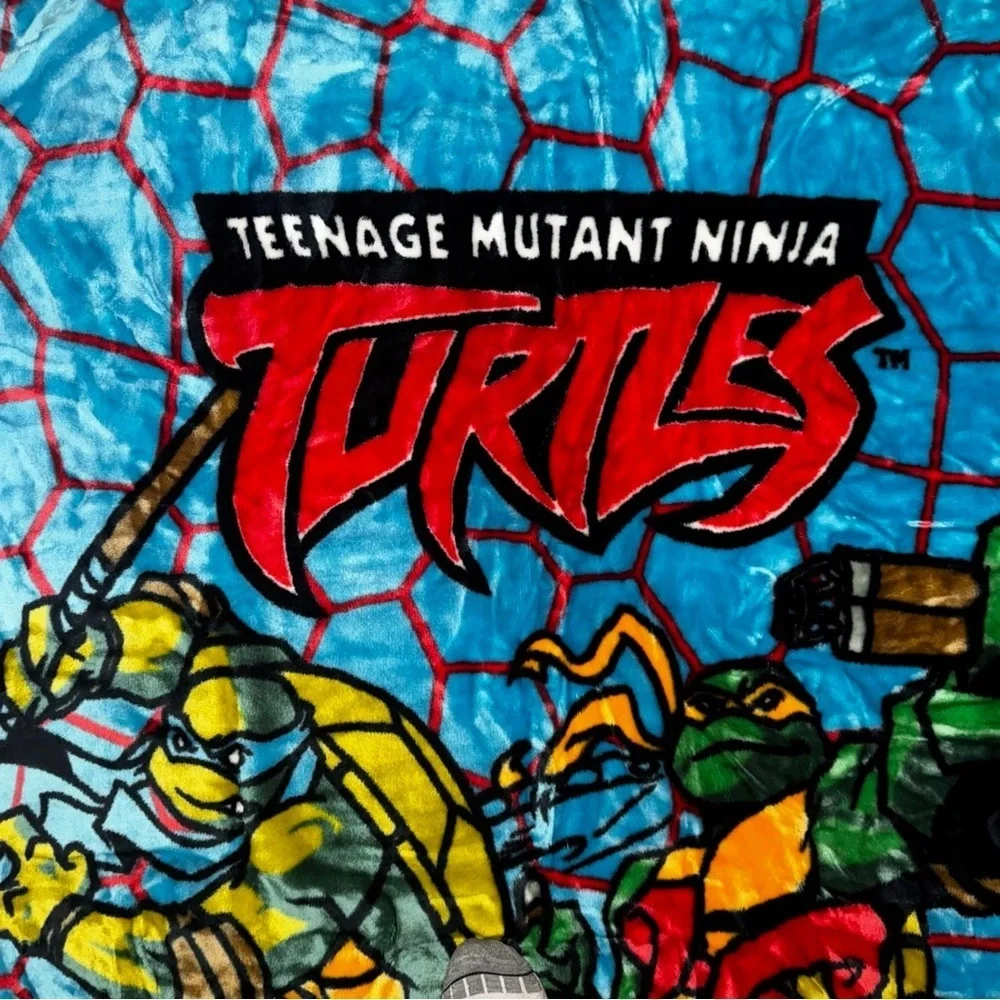 Rare TMNT Blanket Soft All Over Print Double Sided 85” x 56” Large 3 Turtles!